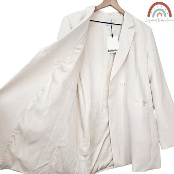 New! Lattelier Single Breasted Longline Midi Suit Jacket Ivory Cream Blazer - Picture 9 of 14